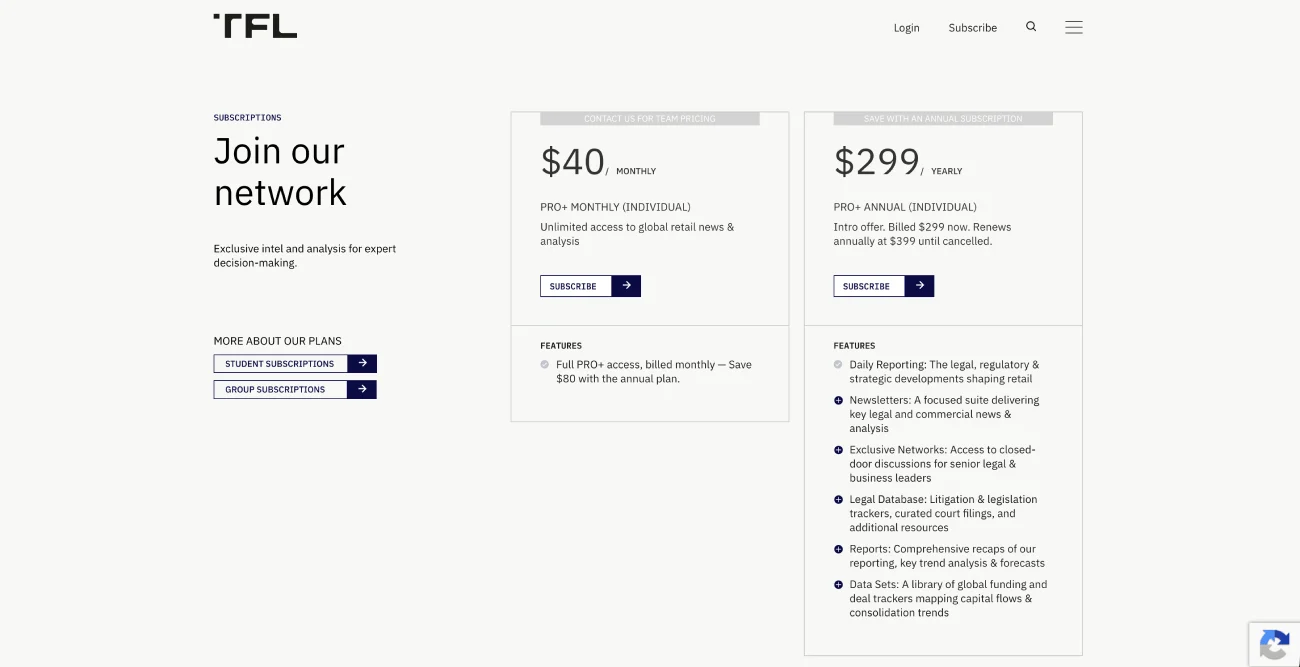 Subscriber content on The Fashion Law publishing platform
