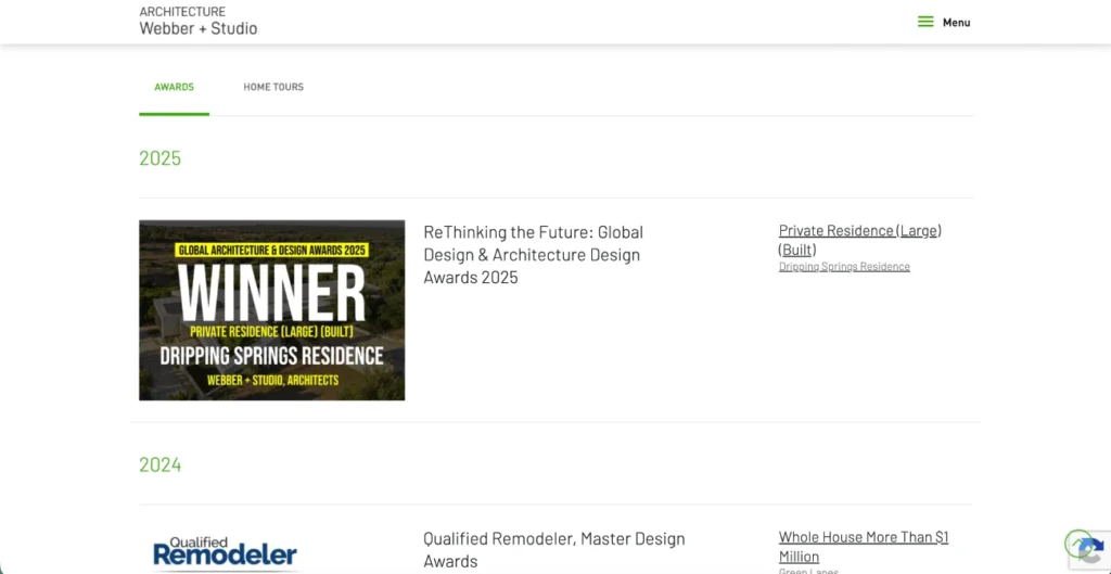 Webber + Studio architecture awards and recognition