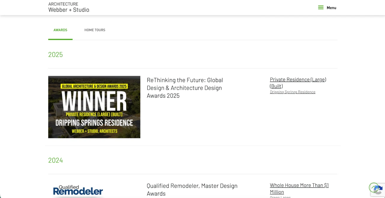 Webber + Studio architecture awards and recognition