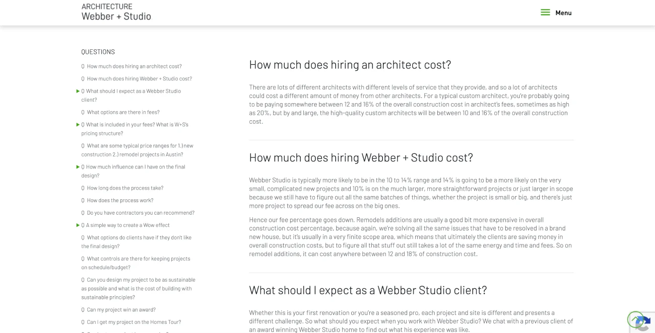 Architectural project page on the Webber + Studio website