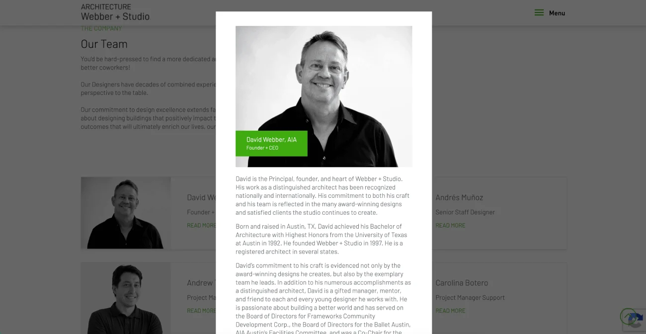 Webber + Studio architects and leadership team