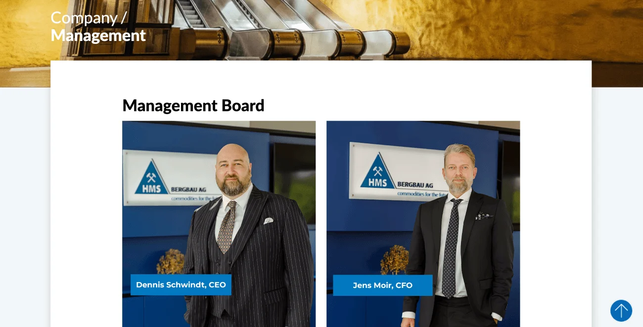 HMS Bergbau AG management board website page