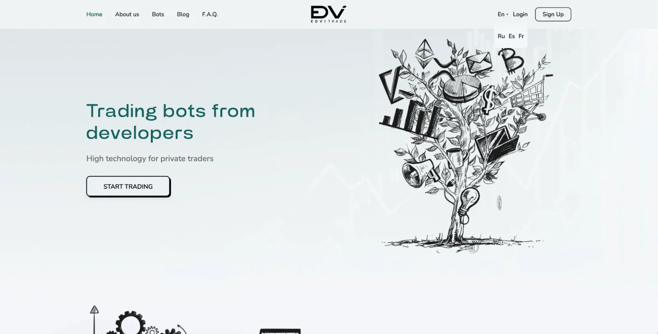 Edvi Trade WordPress website for algorithmic trading