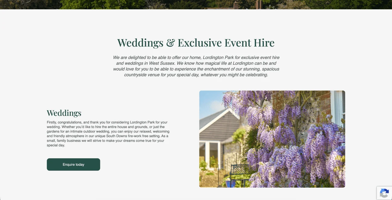 Lordington Park weddings and events website