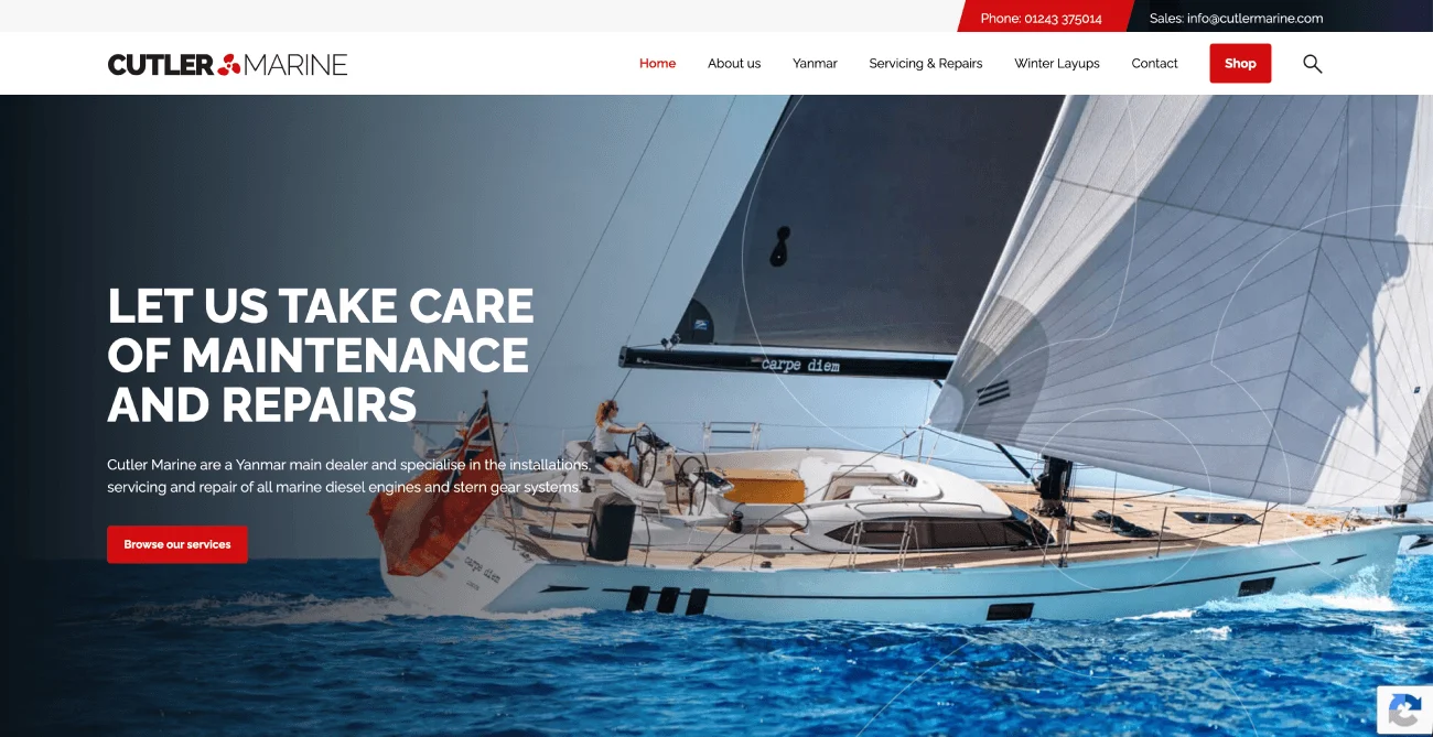 Cutler Marine WooCommerce website for marine engineering and parts