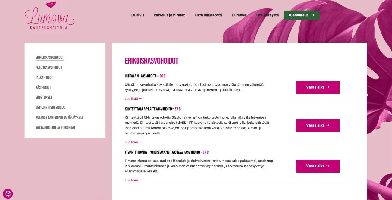 Lumova online treatment booking experience