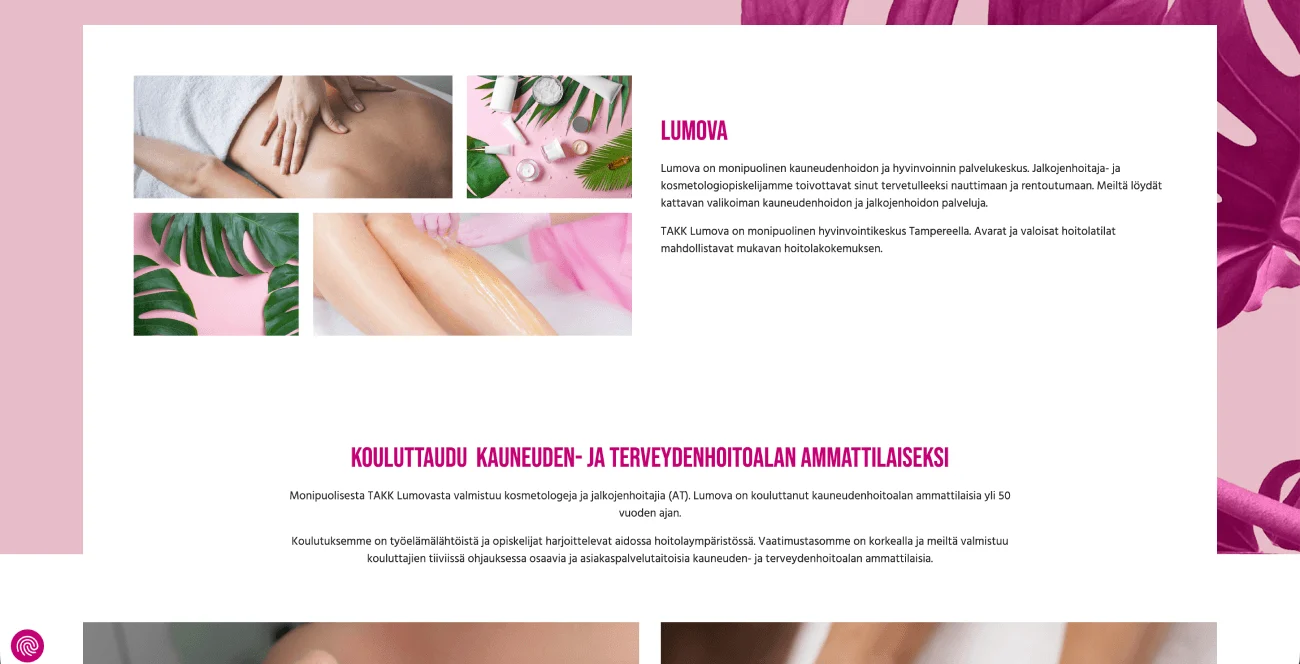 Lumova beauty services and treatment catalogue